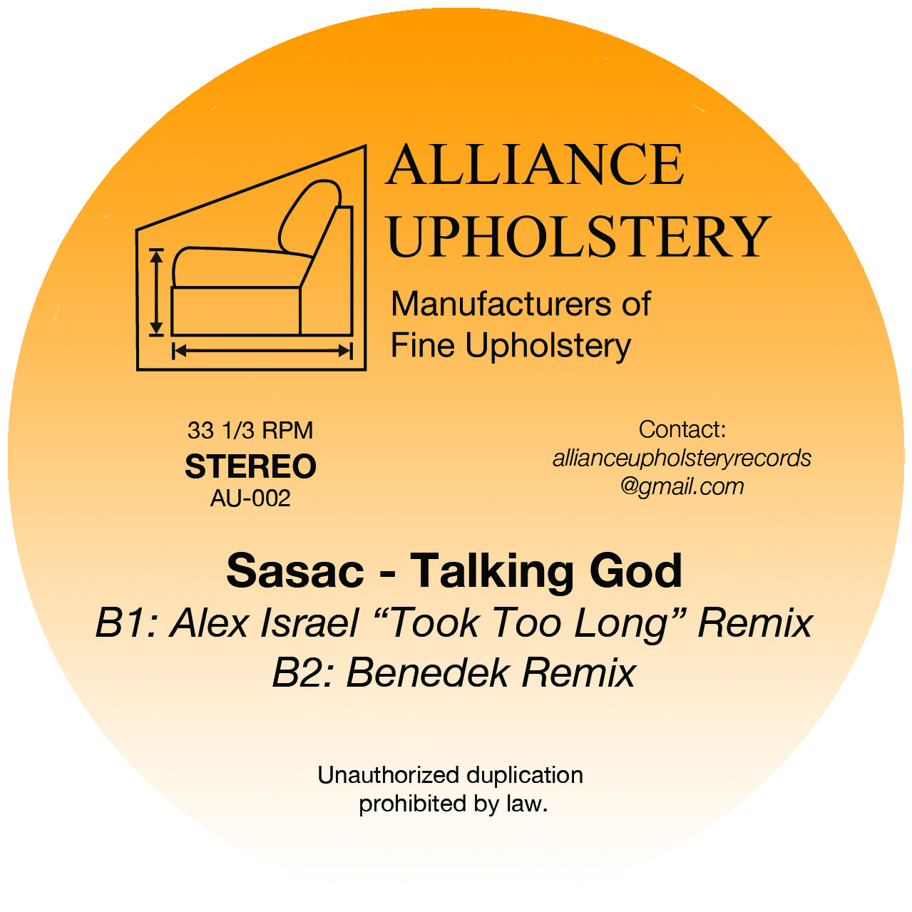 Sasac, Talking God, Alliance Upholstery, Alex Israel, Eddie C, Benedek, Dr Rob, Review, Test Pressing